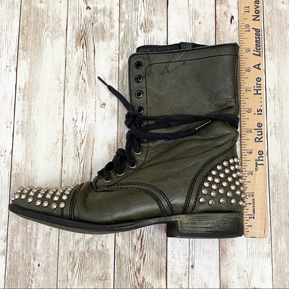 Steve Madden Studded Tarnney Green Combat Boots - Picture 8 of 15